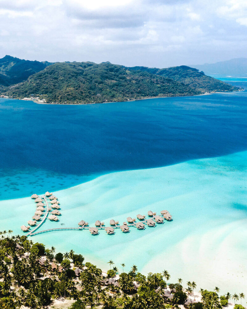 Aerial view of blue green tropical water