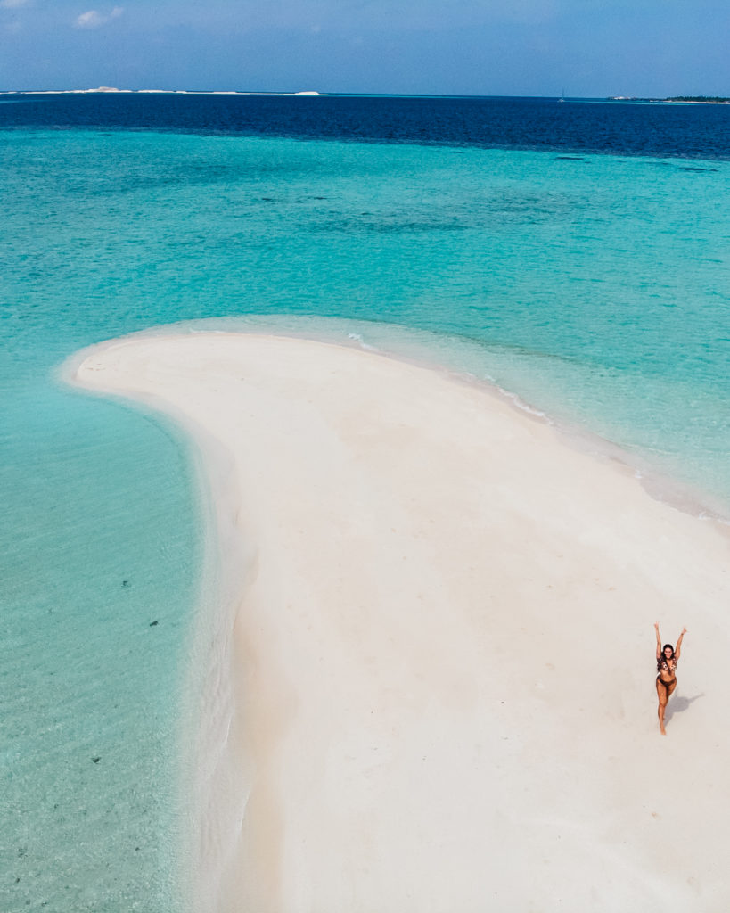 Isabella on a sand bank in The Maldives 