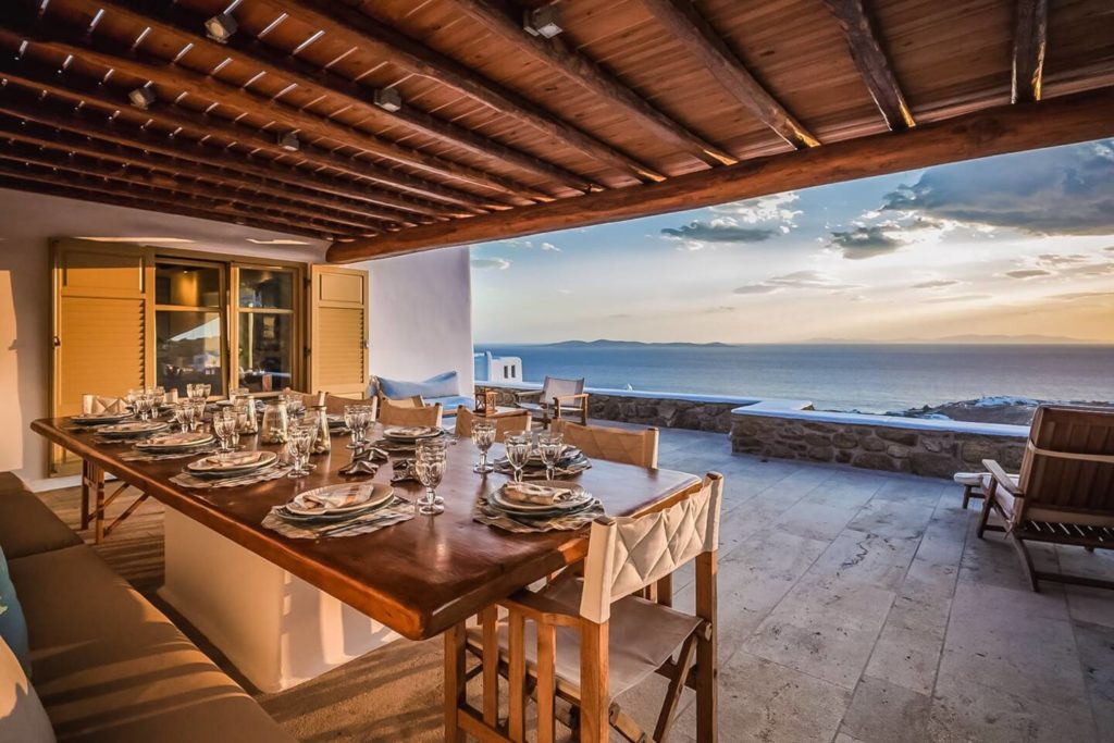 Al Fresco dining area in Villa Phos, a luxury Airbnb in Mykonos