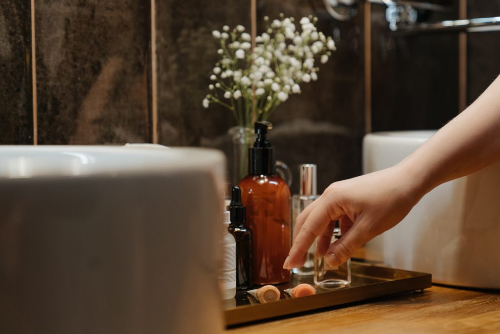 Skincare products in the bathroom