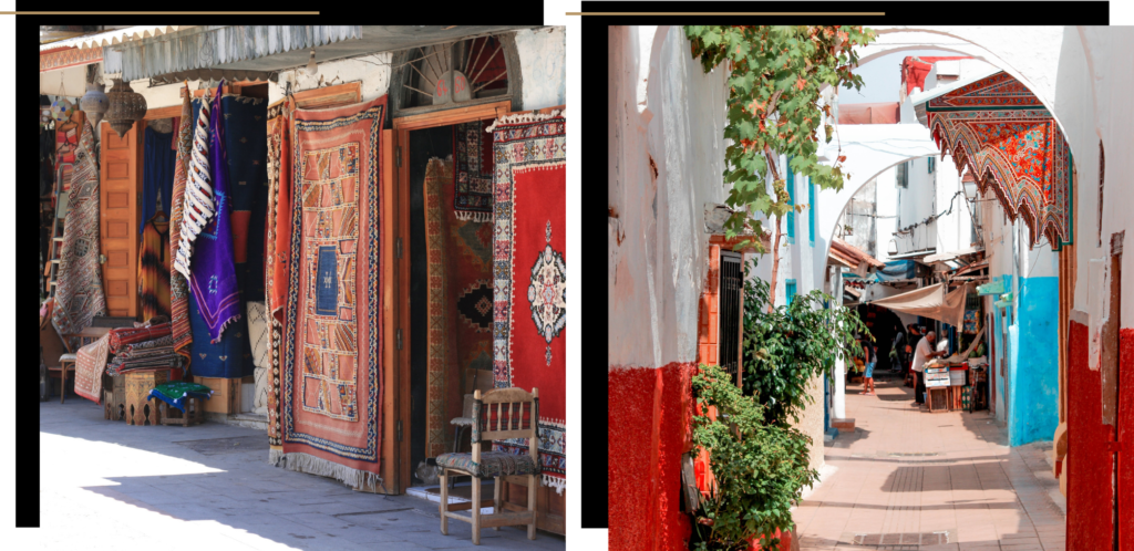 Moroccan rugs being displayed 