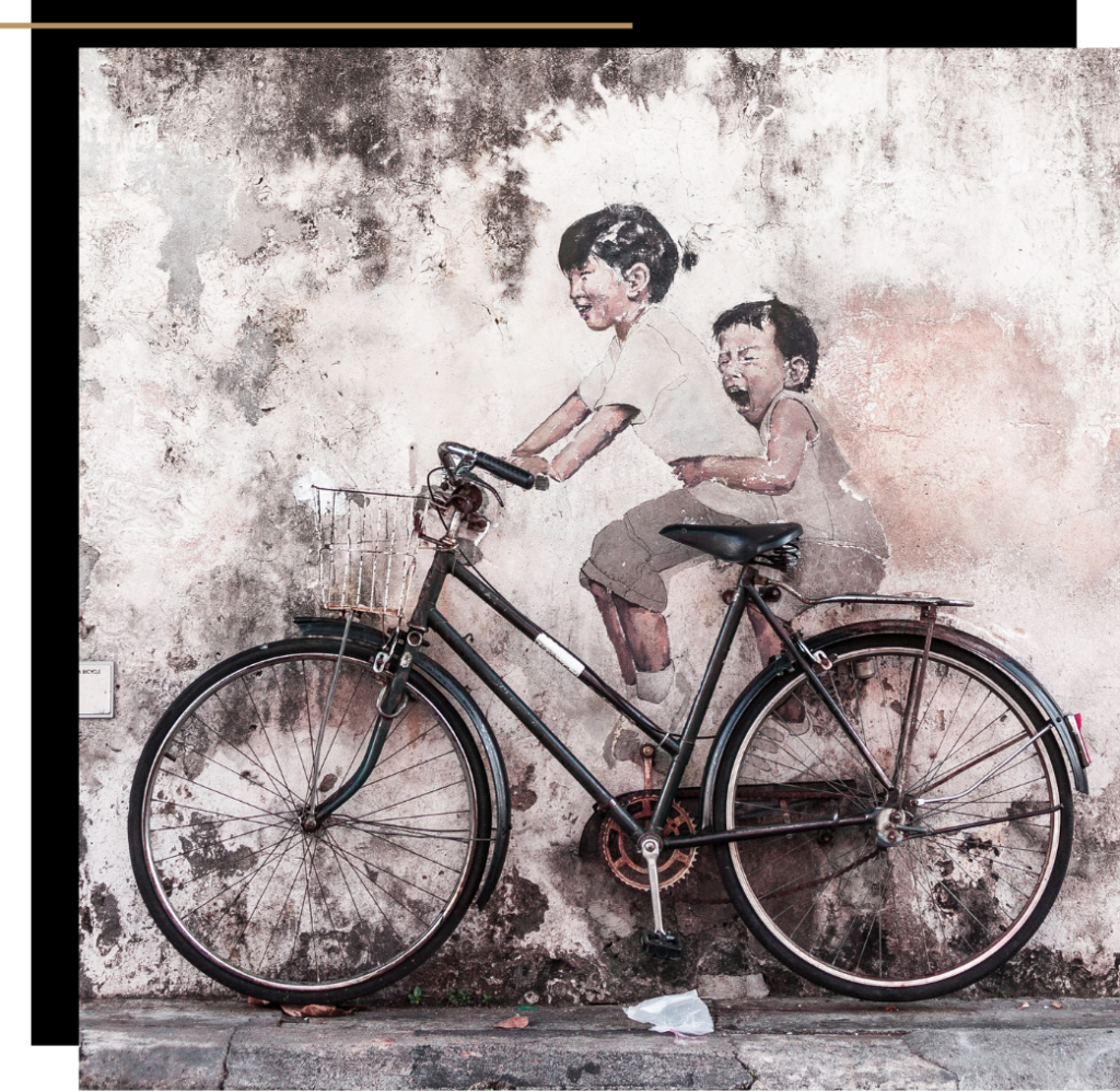 Little Children on a Bicycle, a famous street art piece in Penang, Malaysia