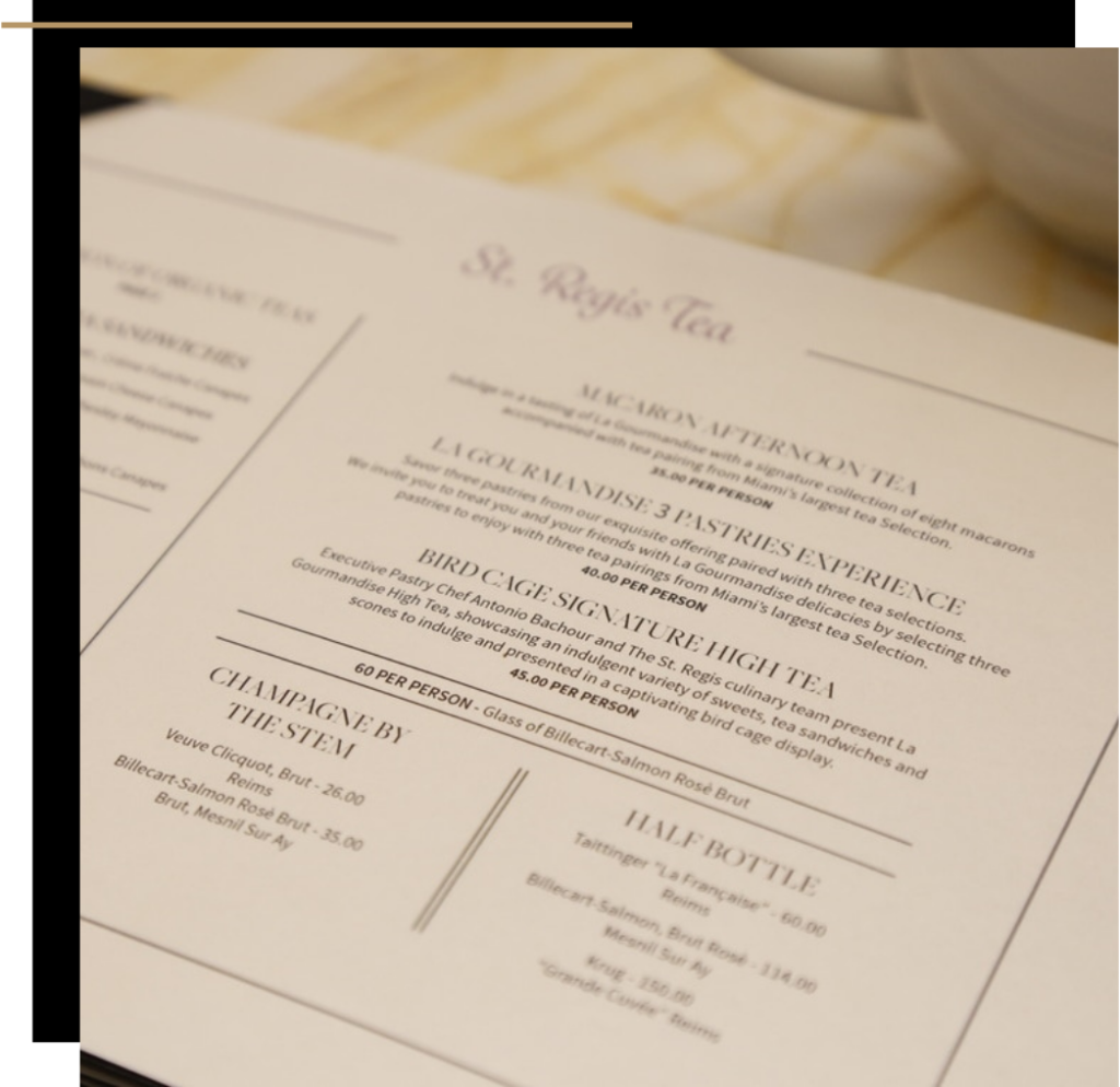 St. Regis Bal Harbour afternoon tea menu 