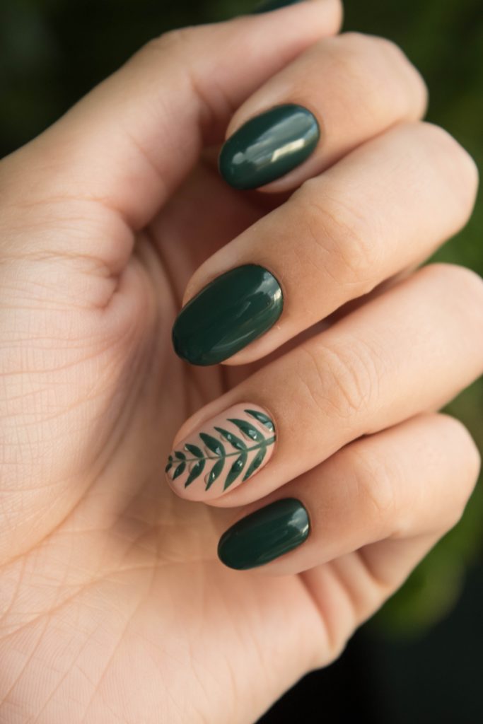 Green gel manicured nails