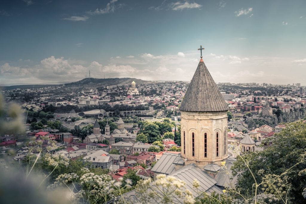 Aerial shot of Tsibili, Georgia