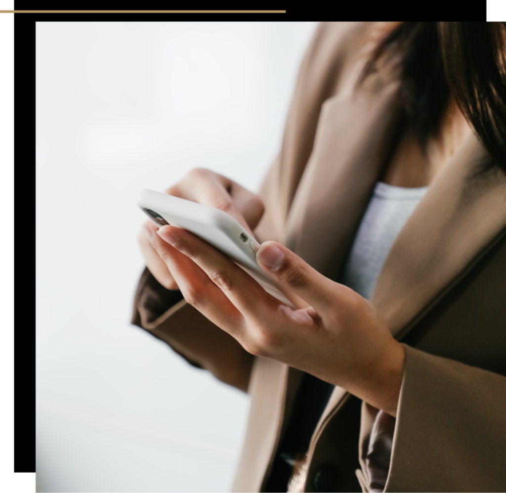 Woman using smartphone in white case