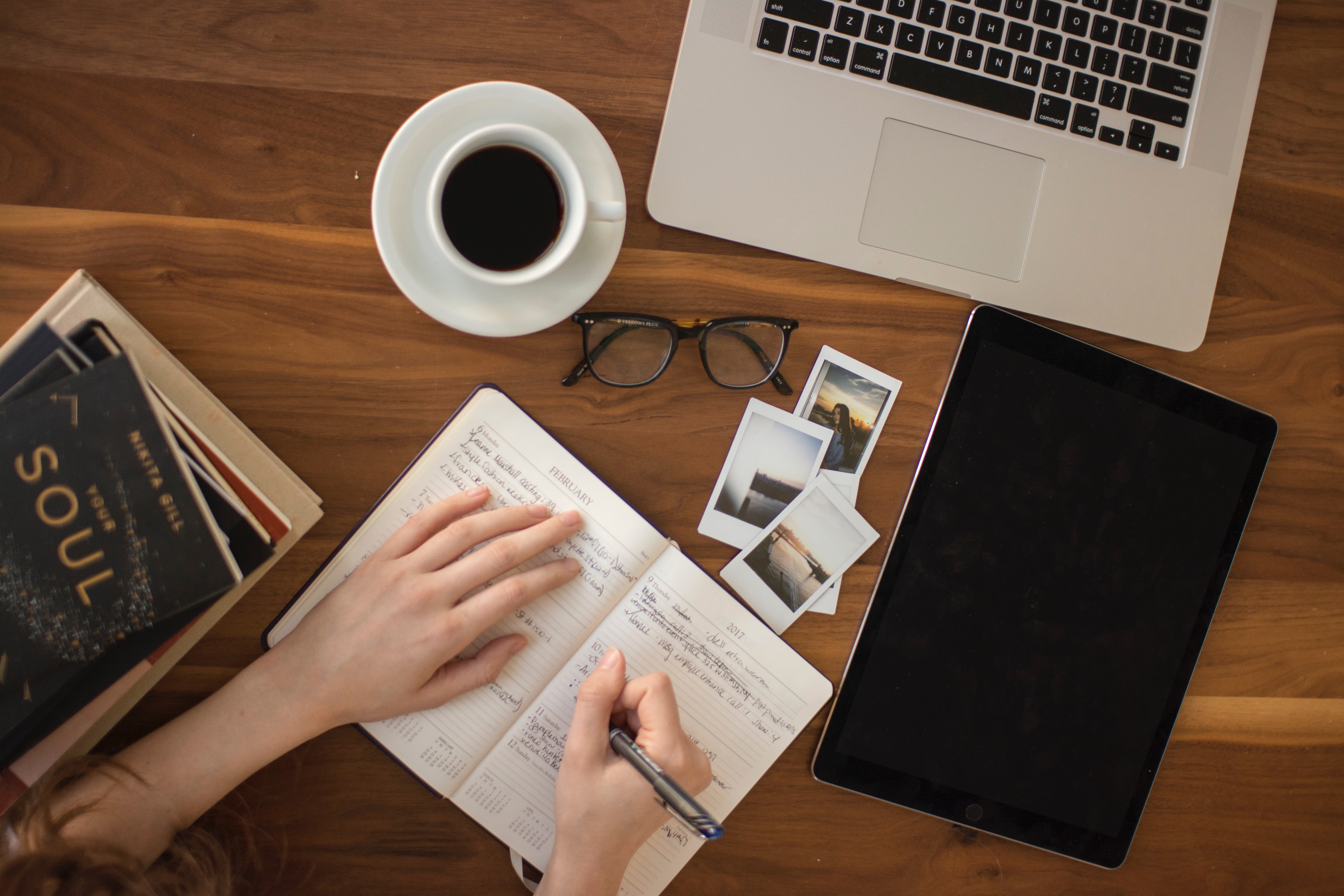 Coffee, notebook and laptop