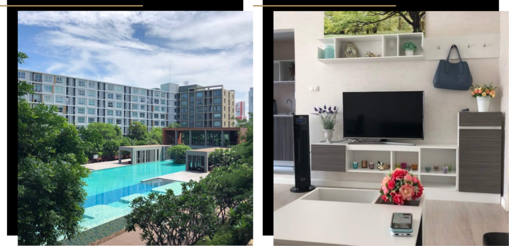 A pool and a television in a Chiang Mai airbnb