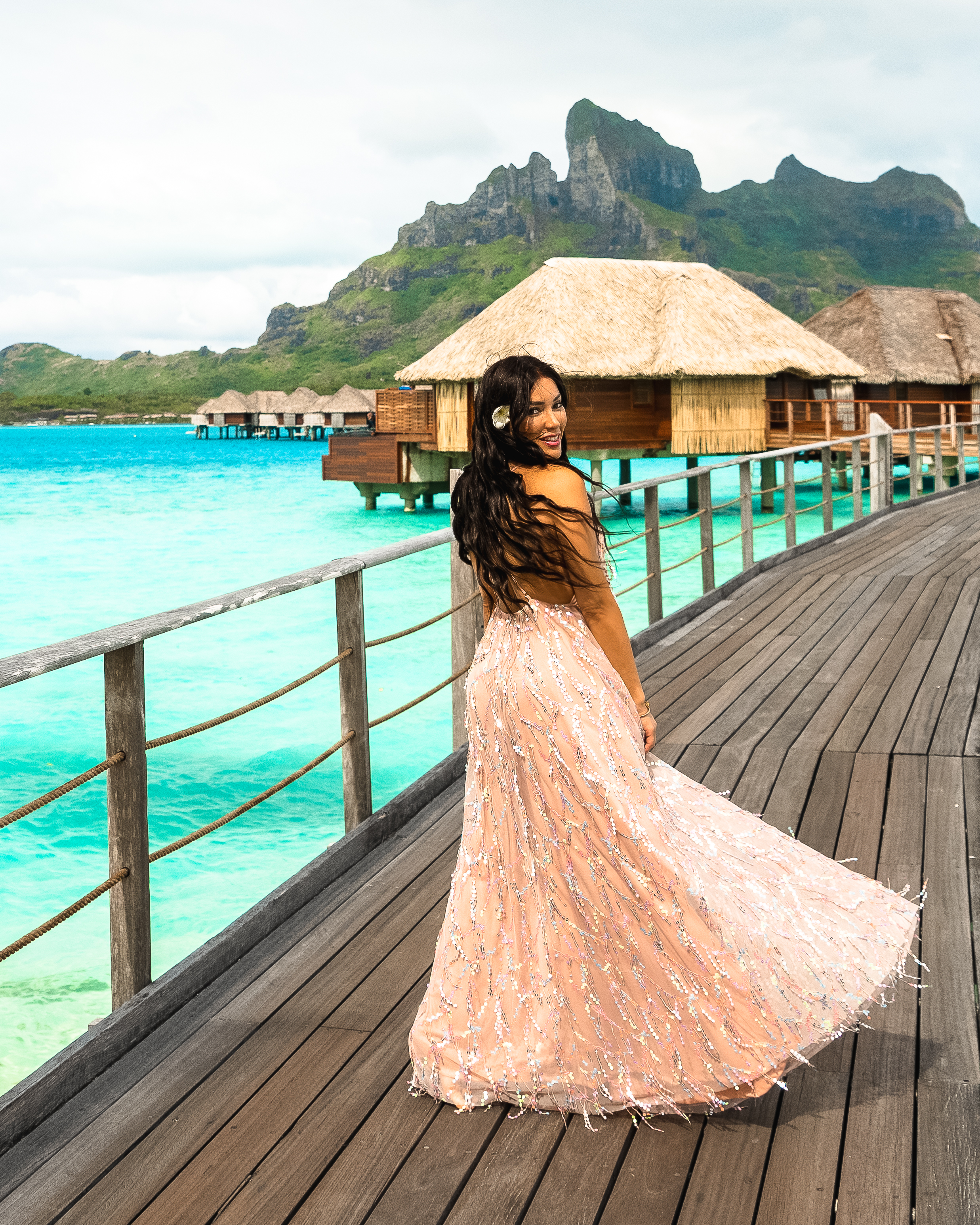 Isabella on a pier in Bora Bora