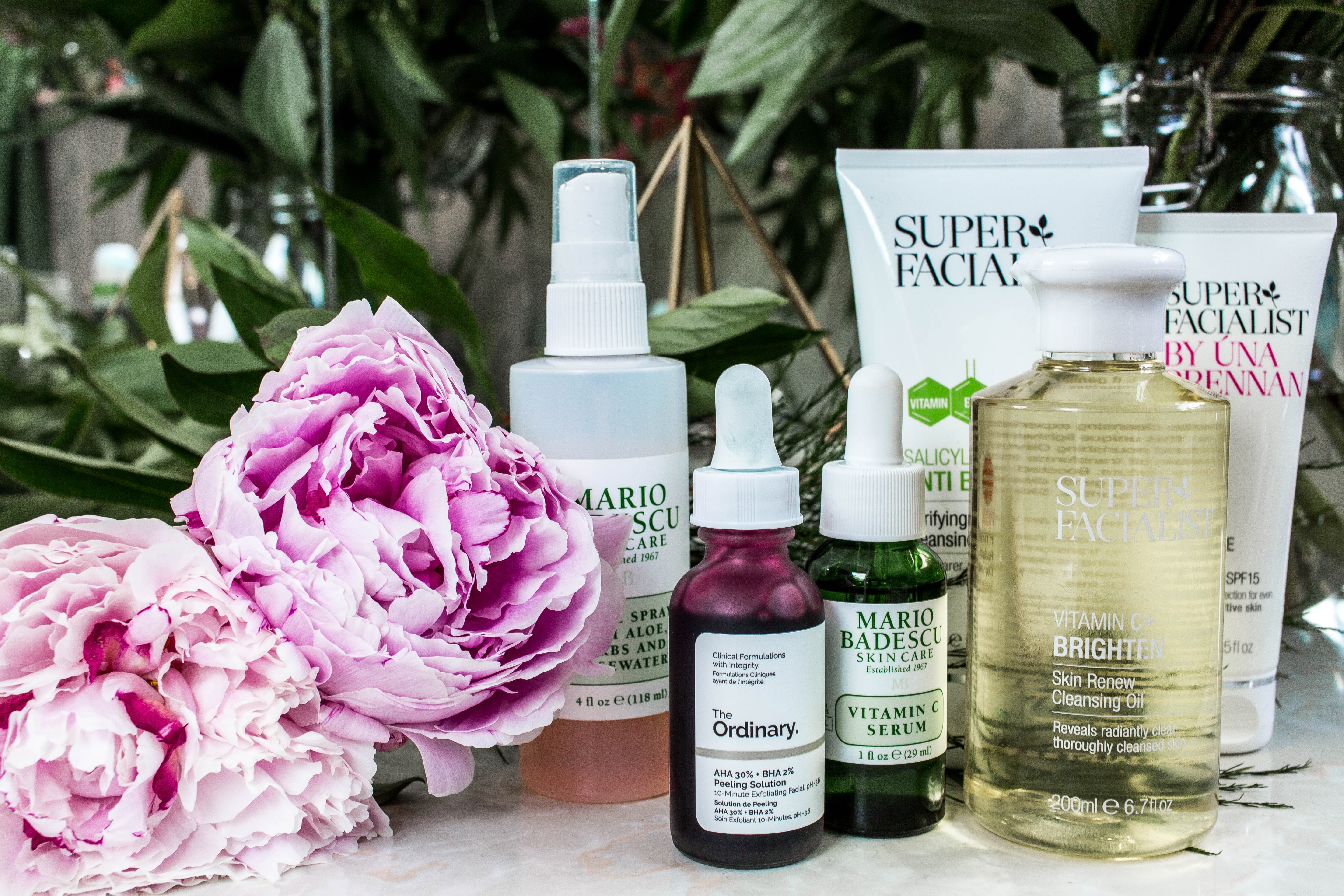 Skincare products for a facial at home