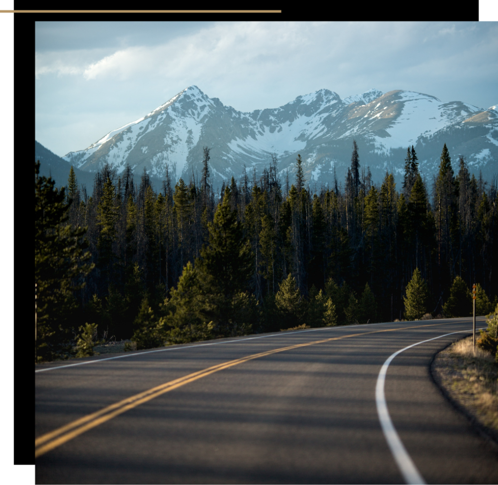  A road running through forests and mountains 