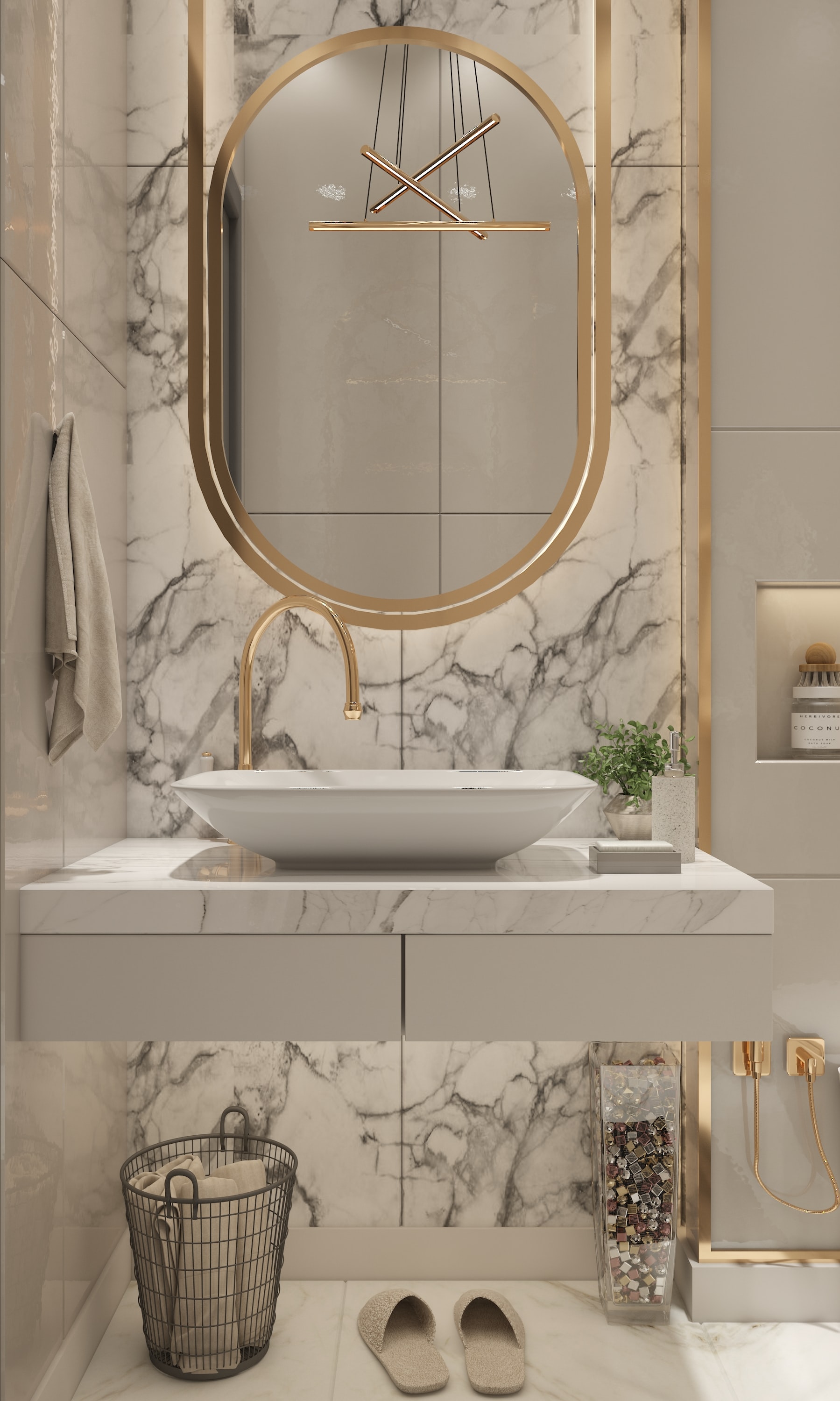 A luxurious marble bathroom