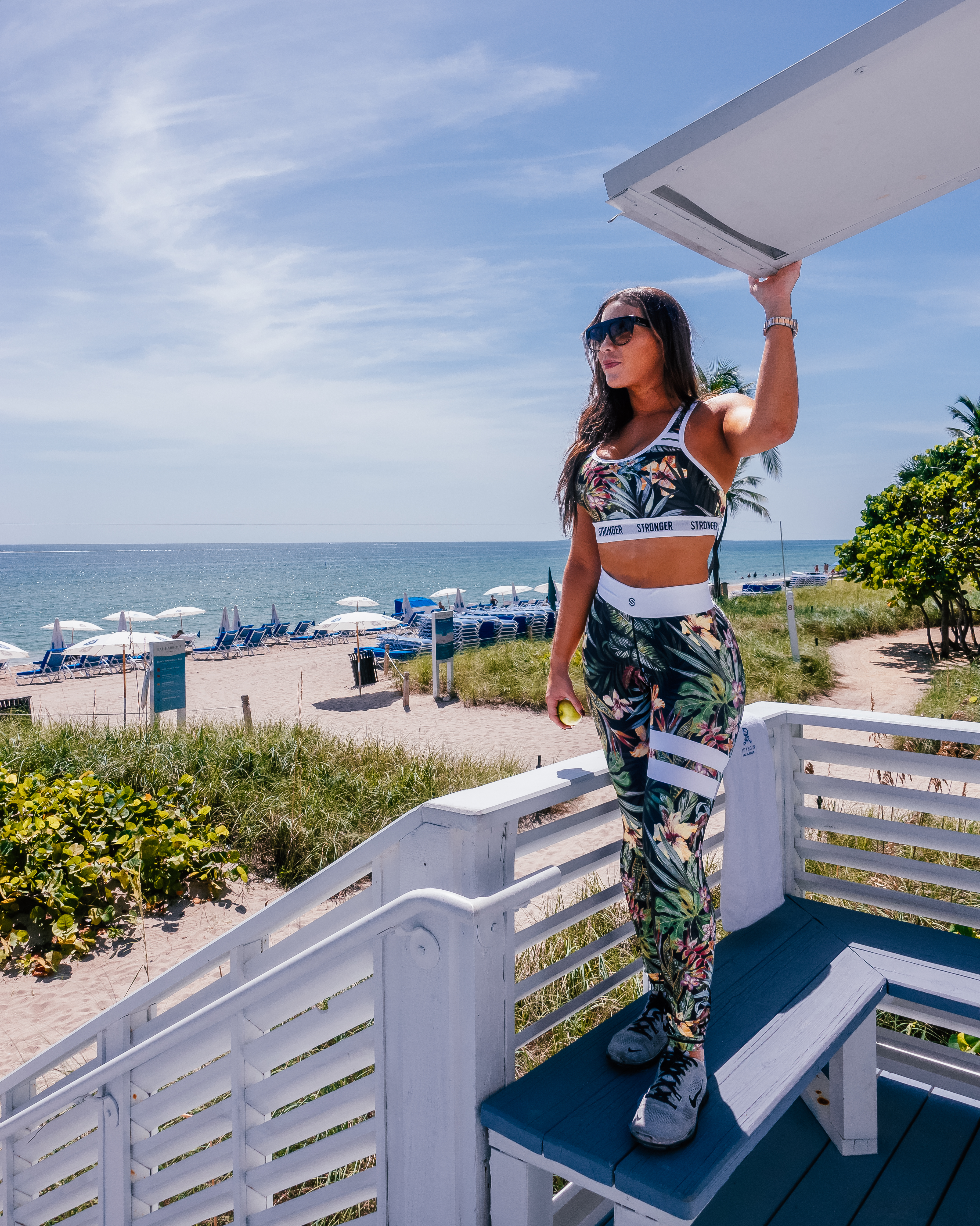 Isabella in activewear on the beach in Miami Florida