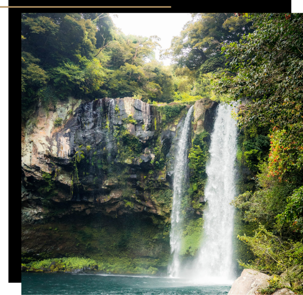 Waterfall in Jeju Island, one fo the best wellness destinations in Southeast Asia