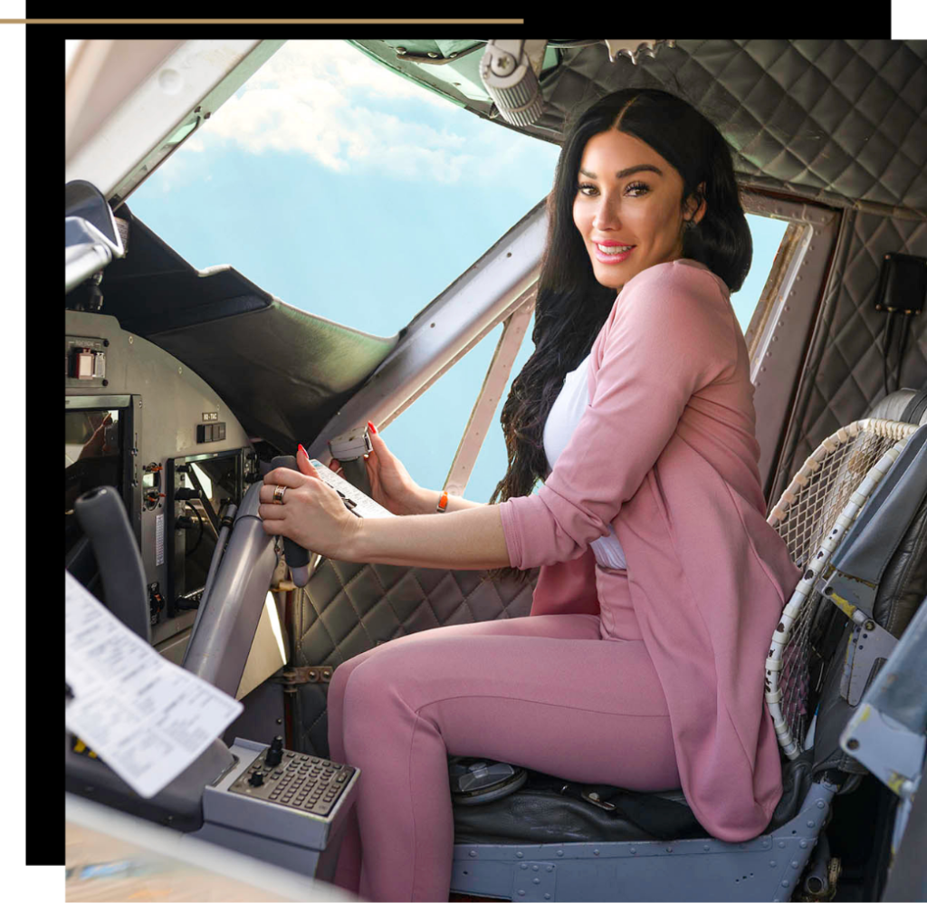 Isabella in a seaplane in The Maldives